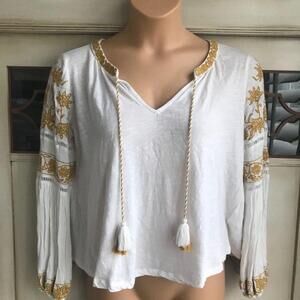 VGUC Anthropologie Aja Embroidered Blouse w Tassels | Size XS
